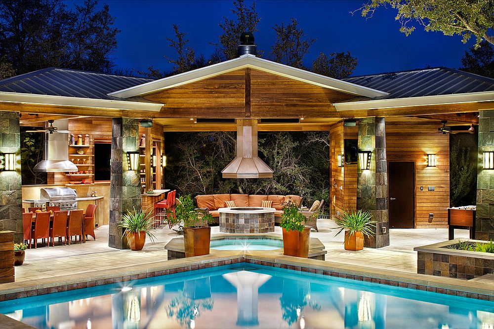 Awesome contemporary pool house stock image
