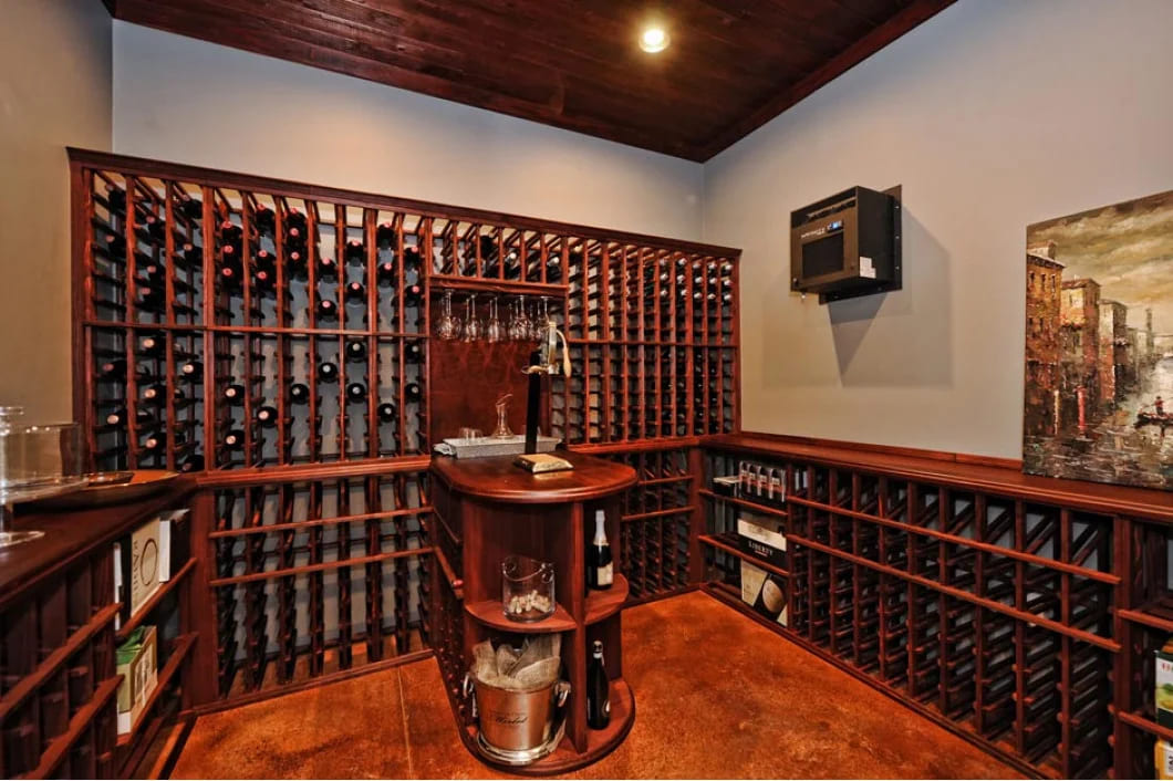 brown wine cellar in basement